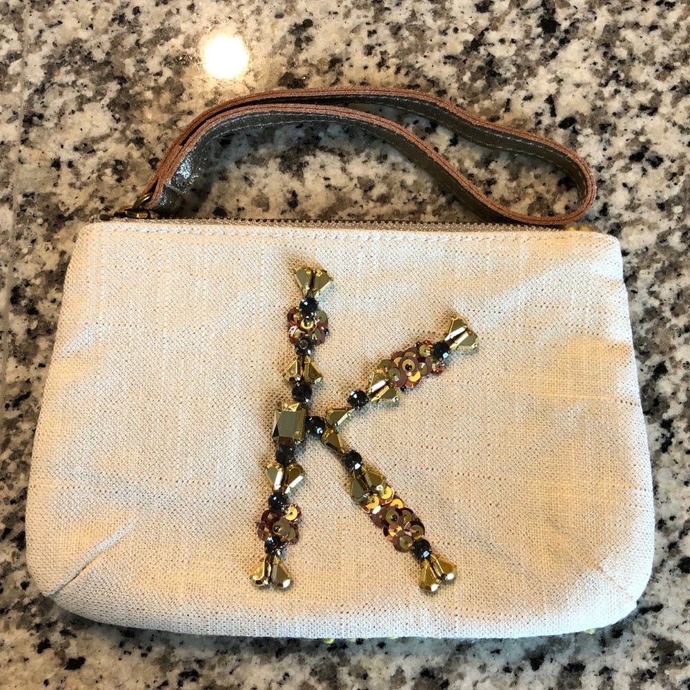 Anthropologie K initial zipper pouch NWOT